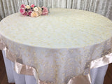 Champagne Wedding Party Home Decoration Organza embroidery table overlay w/ Satin Trims